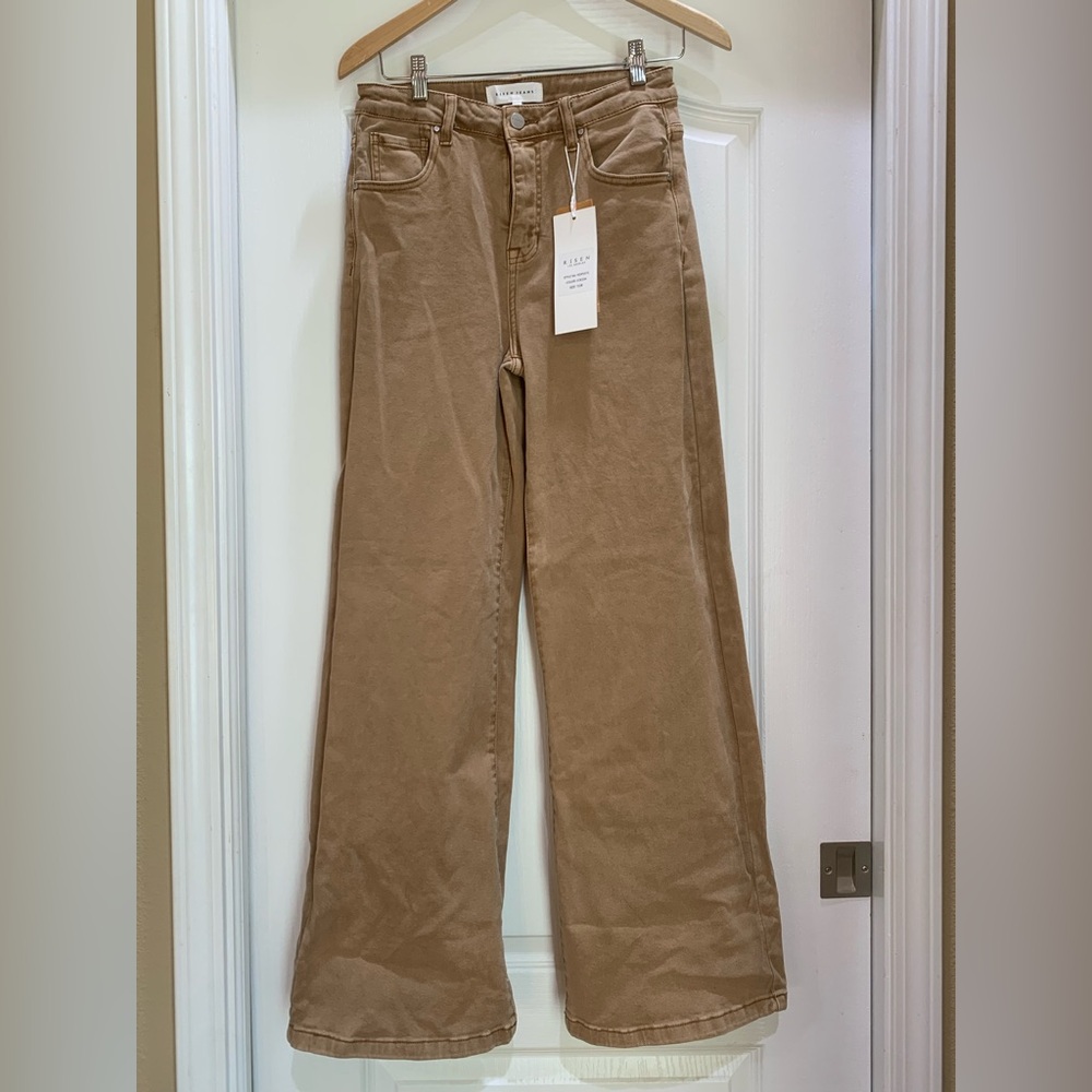 Risen High-Rise Wide-Leg Jeans in Camel